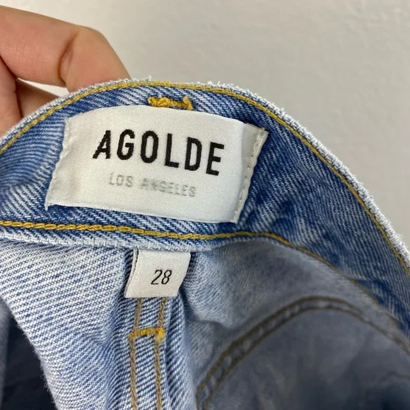 AGOLDE Parker Long Distressed Button Fly Blue Shorts Women’s size 28 - Picture 3 of 15